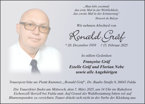Traueranzeige von Ronald Gräf von FZ