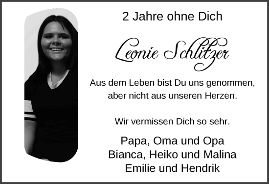 Traueranzeige von Leonie Schlitzer von FZ