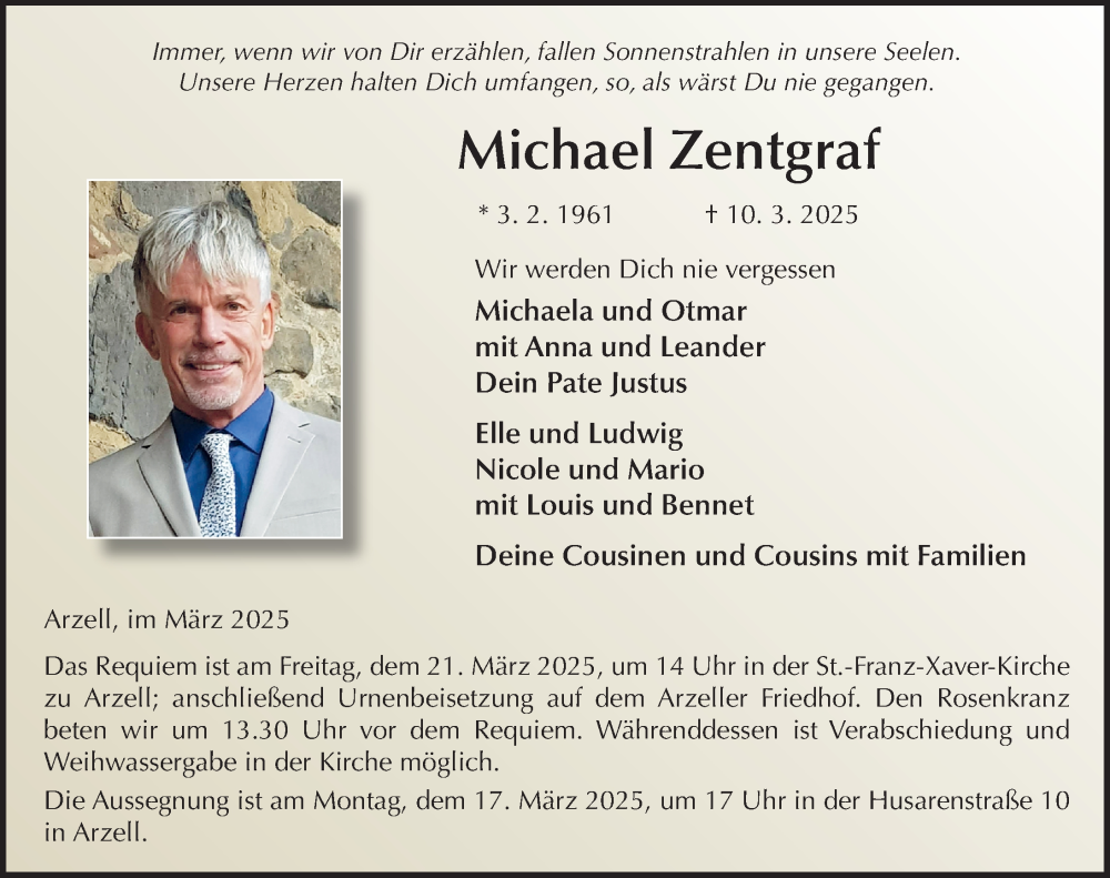  Traueranzeige für Michael Zentgraf vom 15.03.2025 aus FZ
