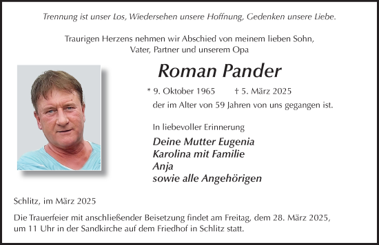 Traueranzeige von Roman Pander von FZ