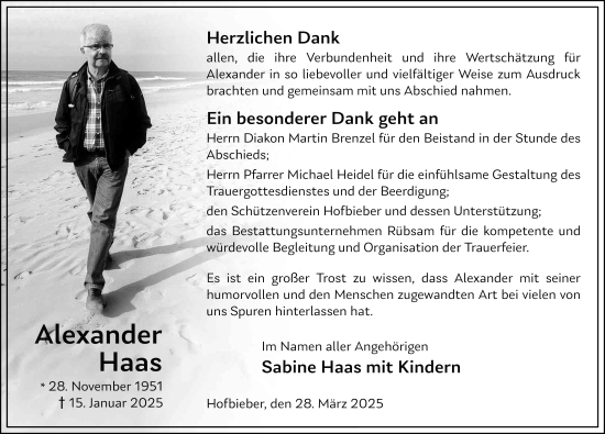 Traueranzeige von Alexander Haas von FZ