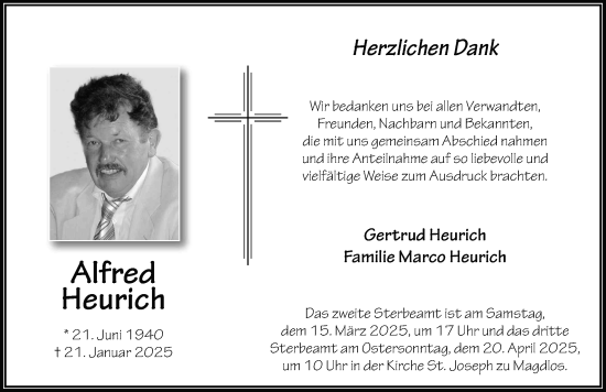 Traueranzeige von Alfred Heurich von FZ