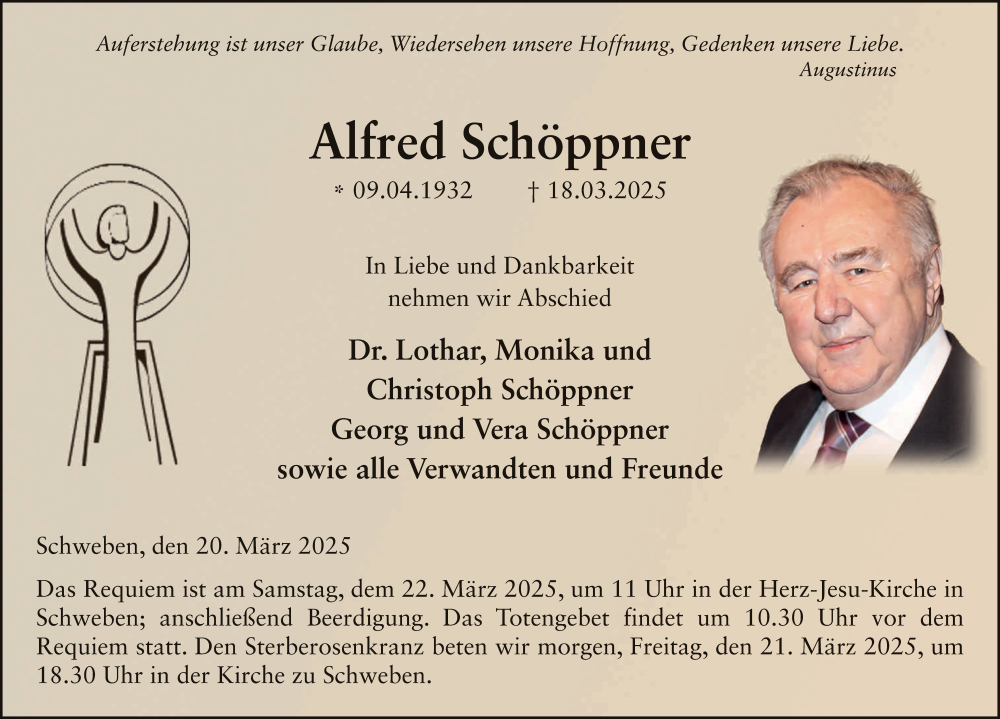  Traueranzeige für Alfred Schöppner vom 20.03.2025 aus FZ