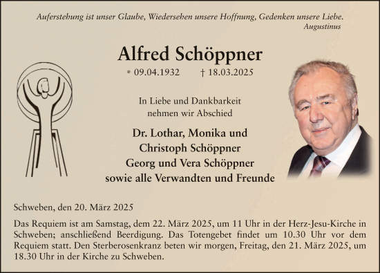 Traueranzeige von Alfred Schöppner von FZ