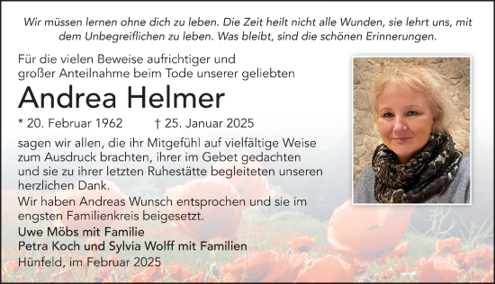 Traueranzeige von Andrea Helmer von FZ