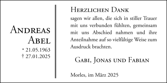 Traueranzeige von Andreas Abel von FZ