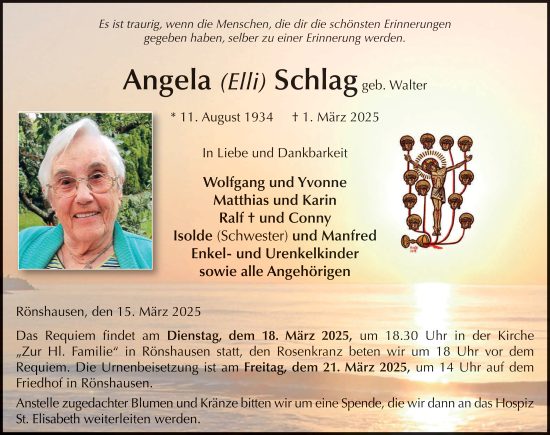 Traueranzeige von Angela  Schlag von FZ