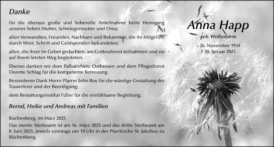 Traueranzeige von Anna Happ von FZ