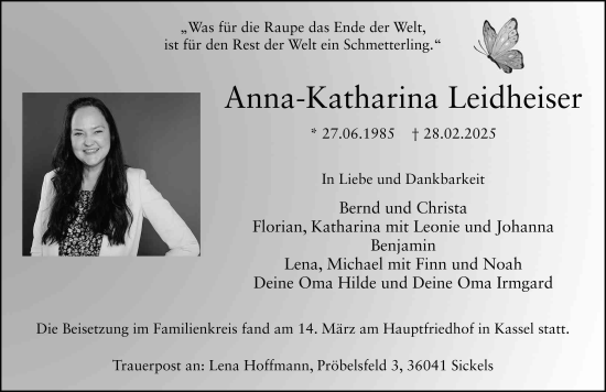 Traueranzeige von Anna-Katharina Leidheiser von FZ
