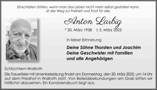 Traueranzeige von Anton Larrbig von FZ