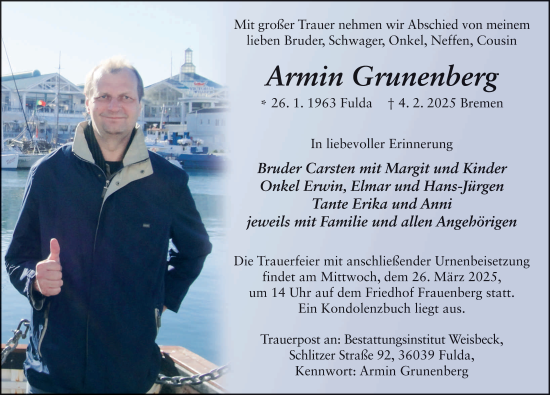 Traueranzeige von Armin Grunenberg von FZ