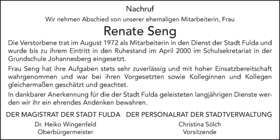 Traueranzeige von Renate und Günter Seng von FZ