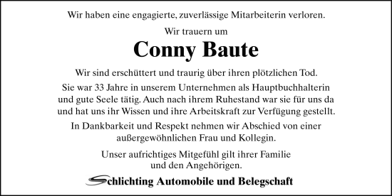 Traueranzeige von Cornelia Baute von FZ