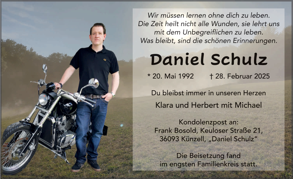  Traueranzeige für Daniel Schulz vom 22.03.2025 aus FZ