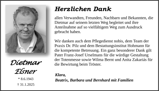 Traueranzeige von Dietmar Elsner von FZ