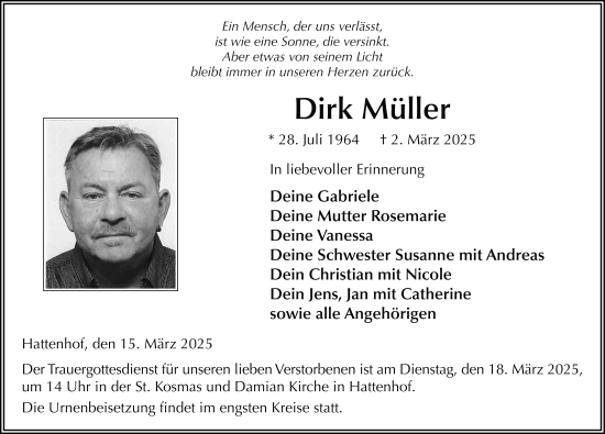 Traueranzeige von Dirk Müller von FZ