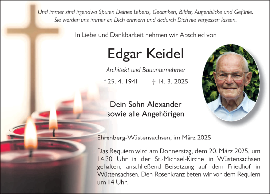 Traueranzeige von Edgar Keidel von FZ