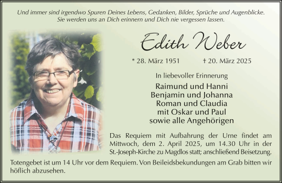 Traueranzeige von Edith Weber von FZ