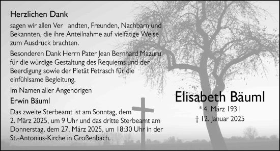 Traueranzeige von Elisabeth Bäuml von FZ