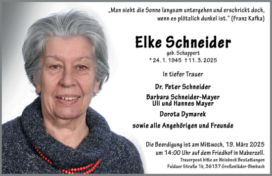 Traueranzeige von Elke Schneider von FZ