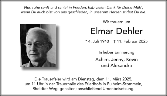 Traueranzeige von Elmar Dehler von FZ