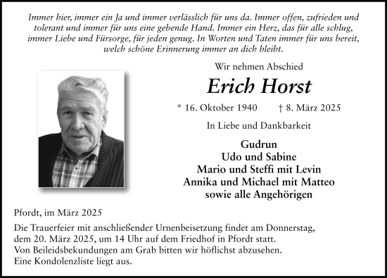 Traueranzeige von Erich Horst von FZ