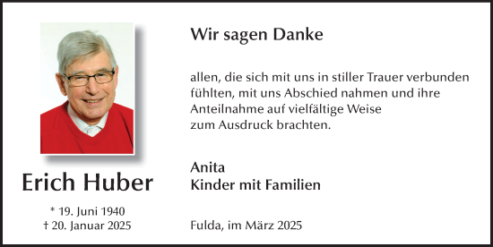 Traueranzeige von Erich Huber von FZ