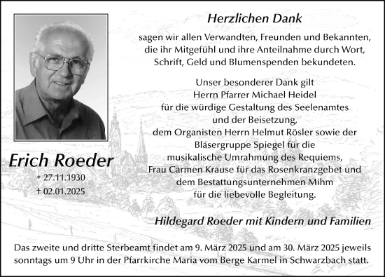 Traueranzeige von Erich Roeder von FZ
