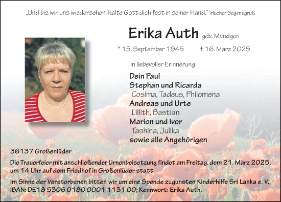 Traueranzeige von Erika Auth von FZ