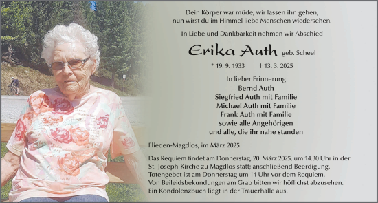 Traueranzeige von Erika Auth von FZ