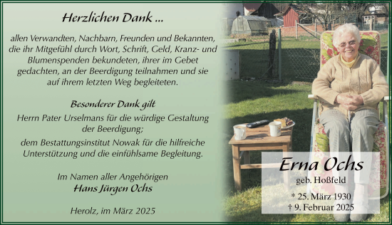 Traueranzeige von Erna Ochs von FZ