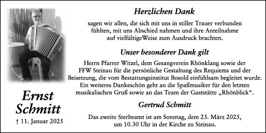 Traueranzeige von Ernst Schmitt von FZ