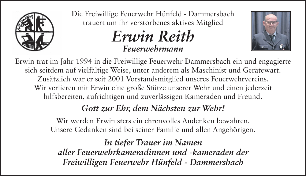  Traueranzeige für Erwin Reith vom 17.03.2025 aus FZ