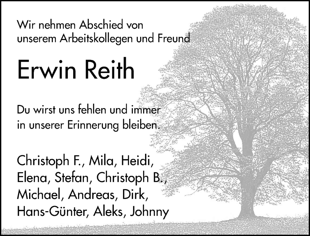  Traueranzeige für Erwin Reith vom 17.03.2025 aus FZ