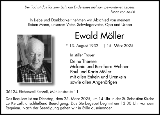 Traueranzeige von Ewald Möller von FZ
