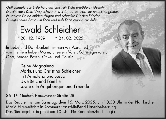 Traueranzeige von Ewald Schleicher von FZ