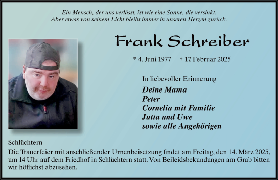 Traueranzeige von Frank Schreiber von FZ