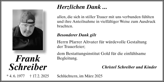 Traueranzeige von Frank Schreiber von FZ