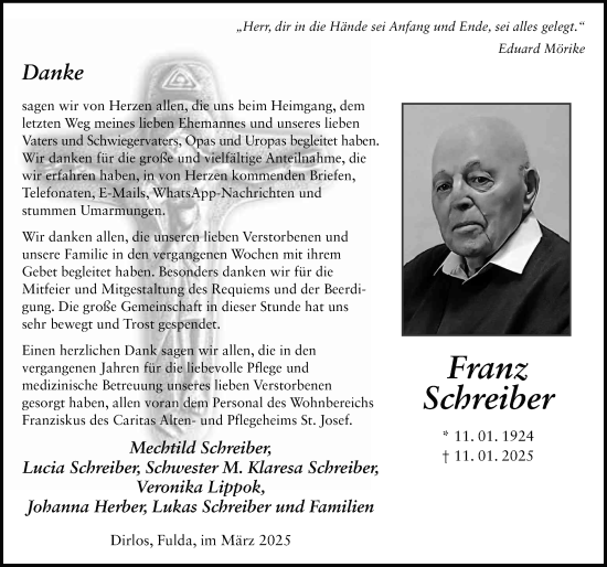 Traueranzeige von Franz Schreiber von FZ