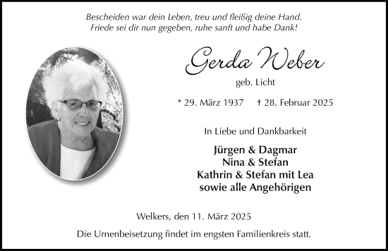 Traueranzeige von Gerda Weber von FZ