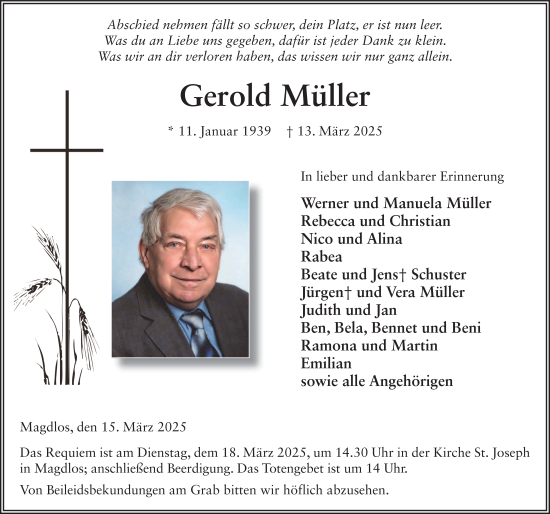 Traueranzeige von Gerold Müller von FZ