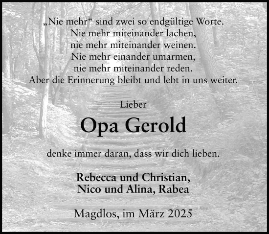 Traueranzeige von Gerold Müller von FZ