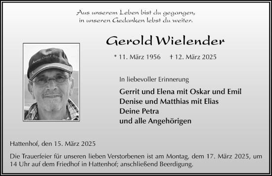 Traueranzeige von Gerold Wielender von FZ