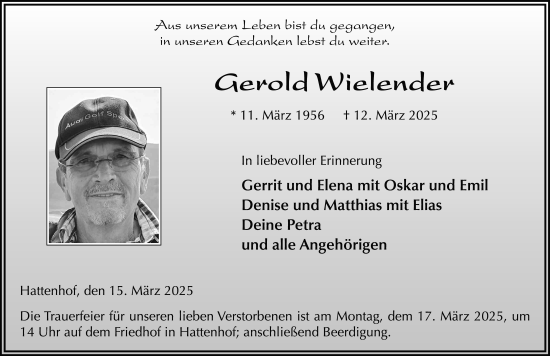 Traueranzeige von Gerold Wielender von FZ
