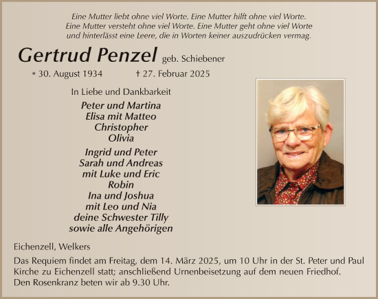 Traueranzeige von Gertrud Penzel von FZ