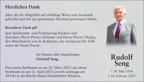 Traueranzeige von Gertrud Seng von FZ