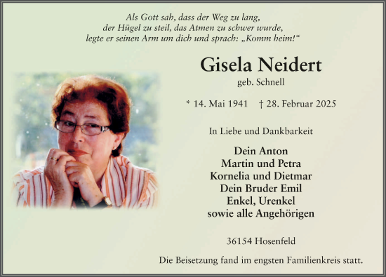 Traueranzeige von Gisela Neidert von FZ