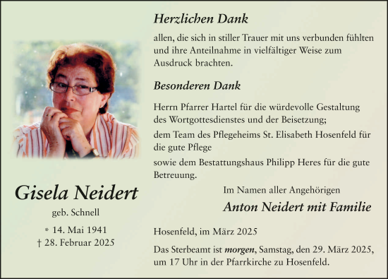 Traueranzeige von Gisela Neidert von FZ
