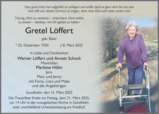 Traueranzeige von Gretel Löffert von FZ