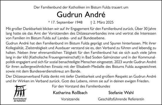 Traueranzeige von Gudrun André von FZ